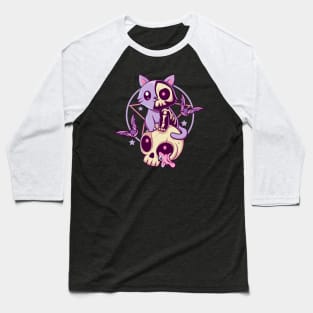 Skull Cat Kawaii Gothic Baseball T-Shirt